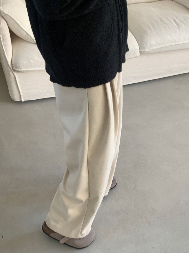 三褶 垂墜 羊毛混紡 寬版 落地 西裝褲 / 2色 - WHATEVER STUDIO