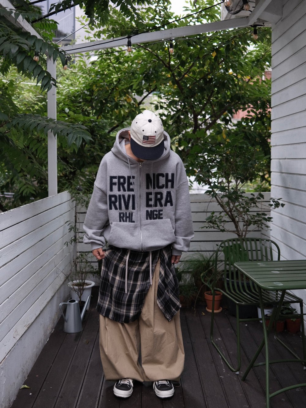 格紋層次 打摺 寬版 棉質 長褲 / 2色 - WHATEVER STUDIO