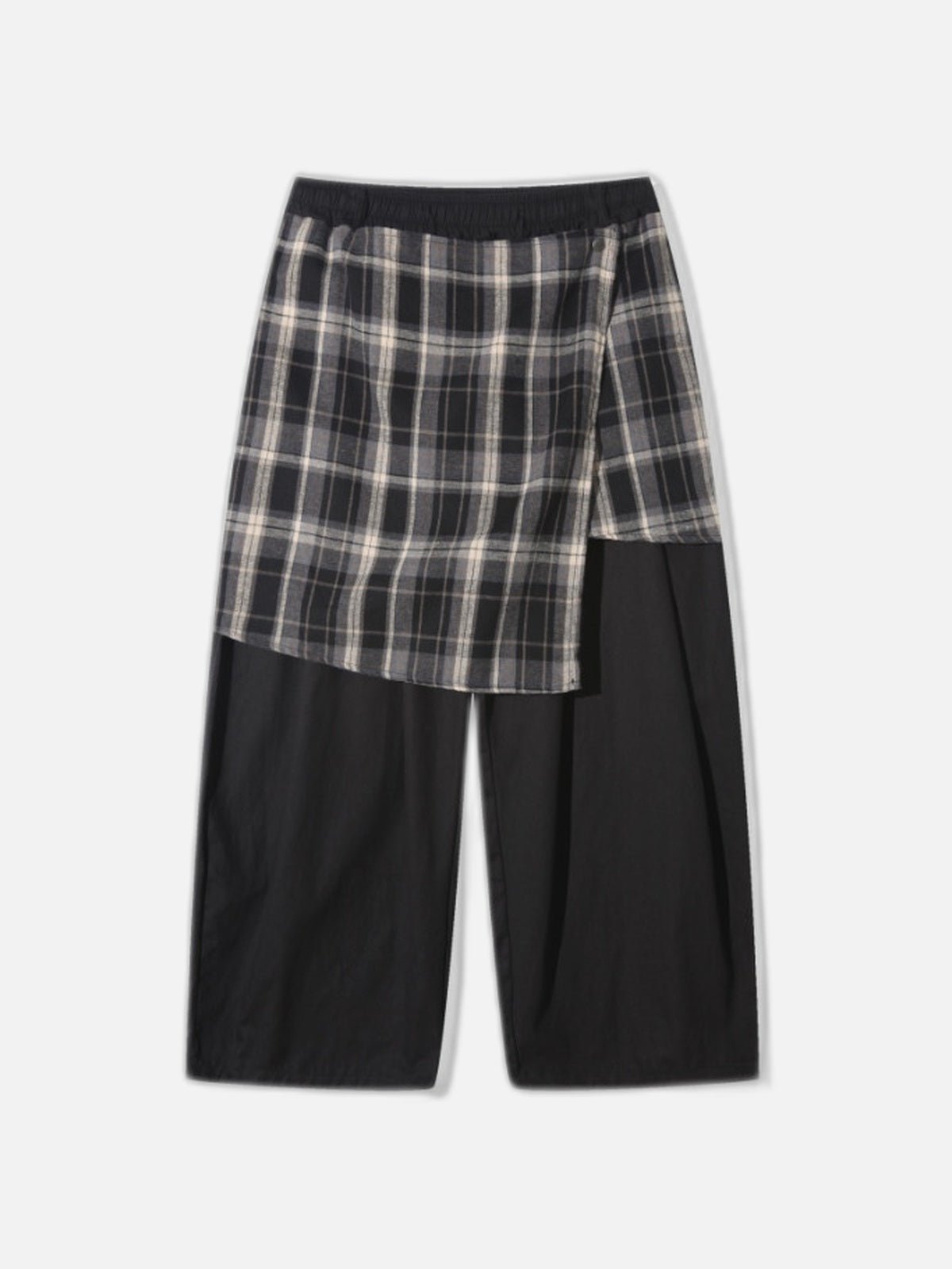格紋層次 打摺 寬版 棉質 長褲 / 2色 - WHATEVER STUDIO