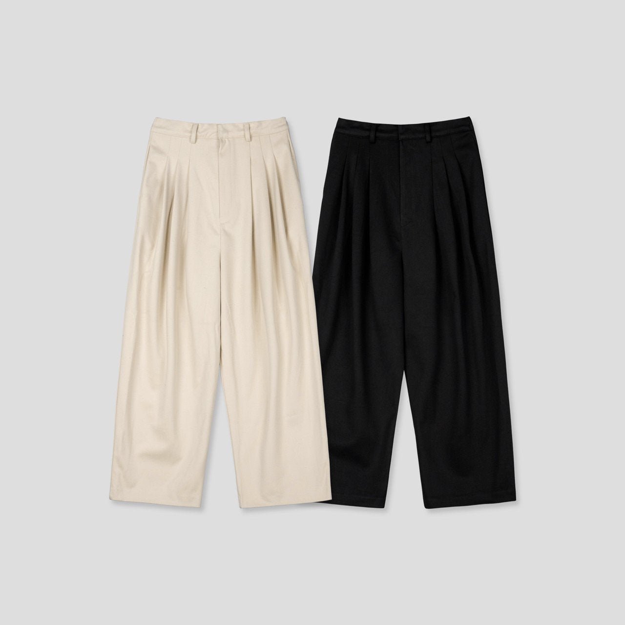 三褶 垂墜 羊毛混紡 寬版 落地 西裝褲 / 2色 - WHATEVER STUDIO