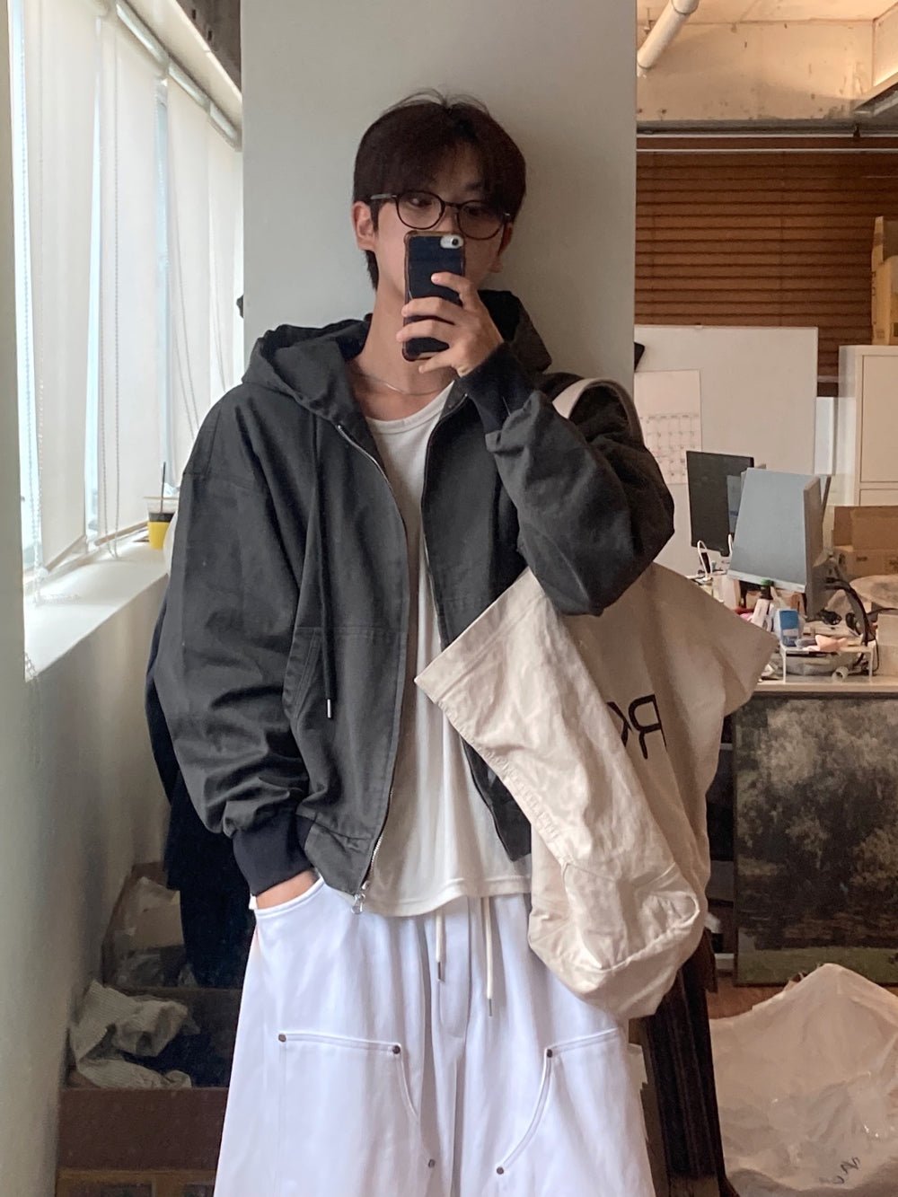 重磅 工裝 水洗 雙拉鍊 連帽 外套 / 2色 - WHATEVER STUDIO