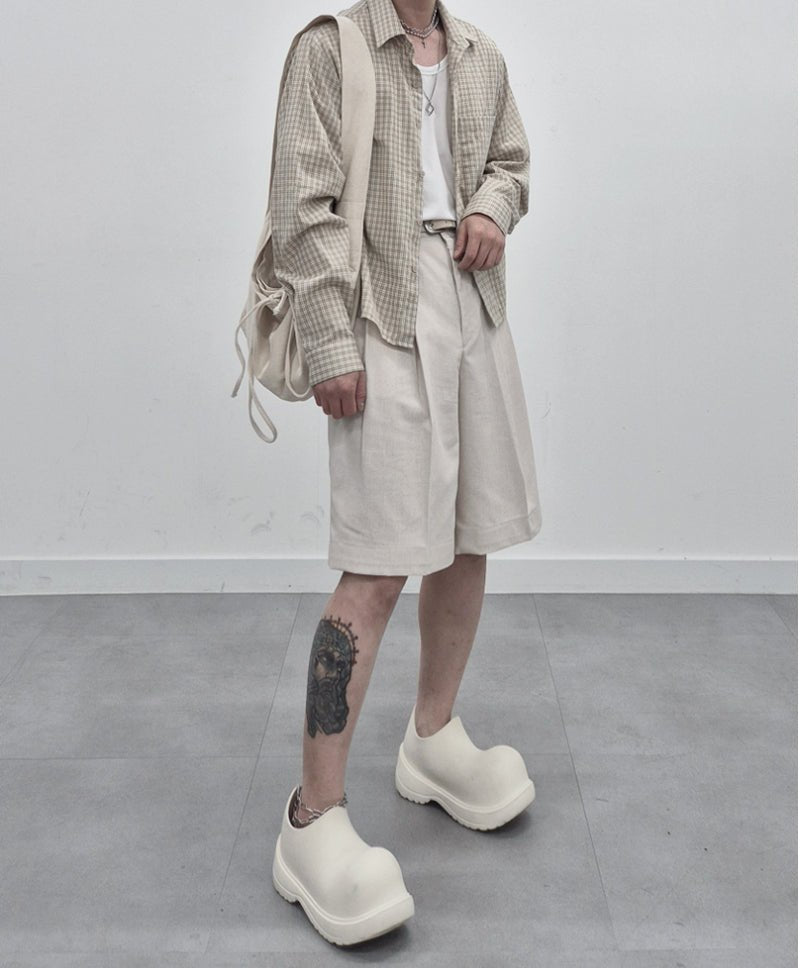 涼感 亞麻 輕正裝 百慕達 五分 西裝 短褲 / 2色 - WHATEVER STUDIO