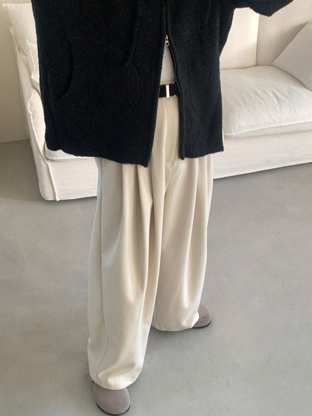 三褶 垂墜 羊毛混紡 寬版 落地 西裝褲 / 2色 - WHATEVER STUDIO
