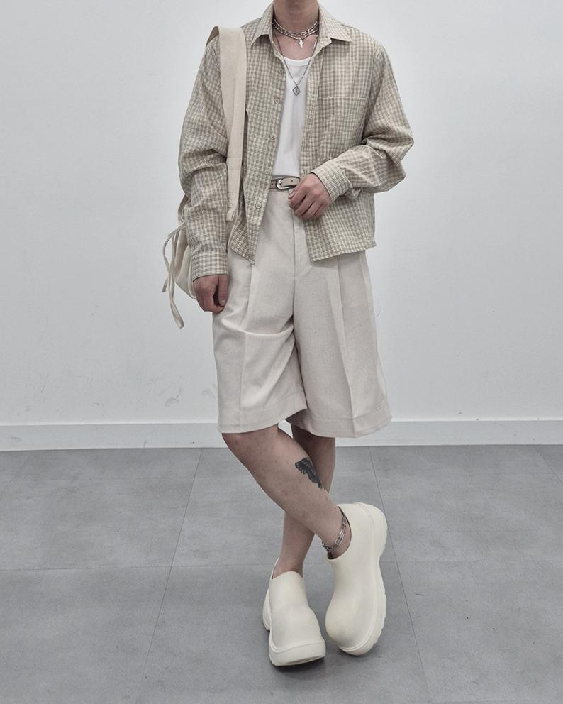 涼感 亞麻 輕正裝 百慕達 五分 西裝 短褲 / 2色 - WHATEVER STUDIO