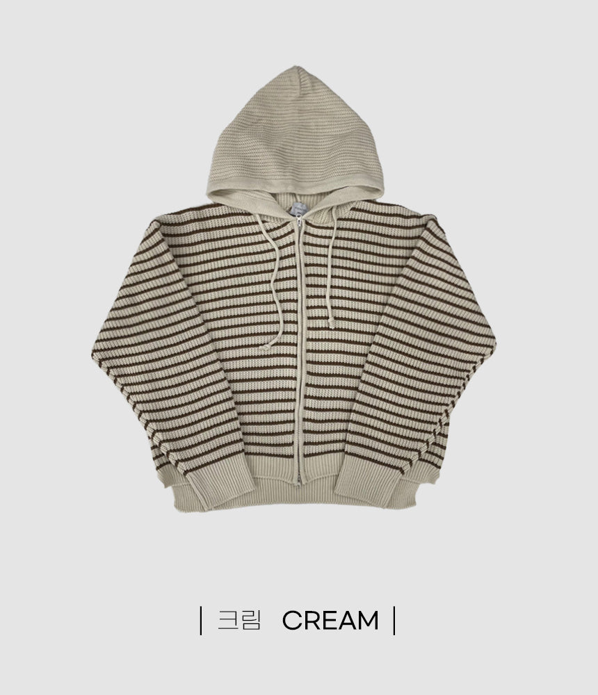 雙拉鍊 條紋 連帽 針織 外套 / 3色