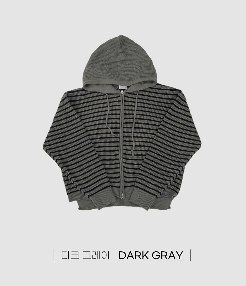 雙拉鍊 條紋 連帽 針織 外套 / 3色