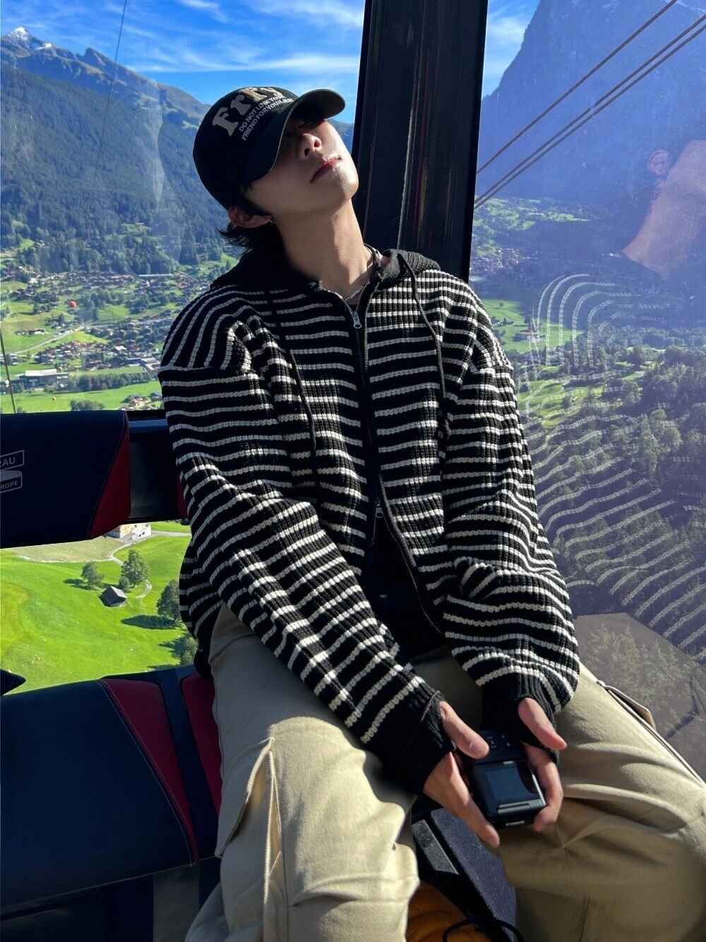 雙拉鍊 條紋 連帽 針織 外套 / 3色