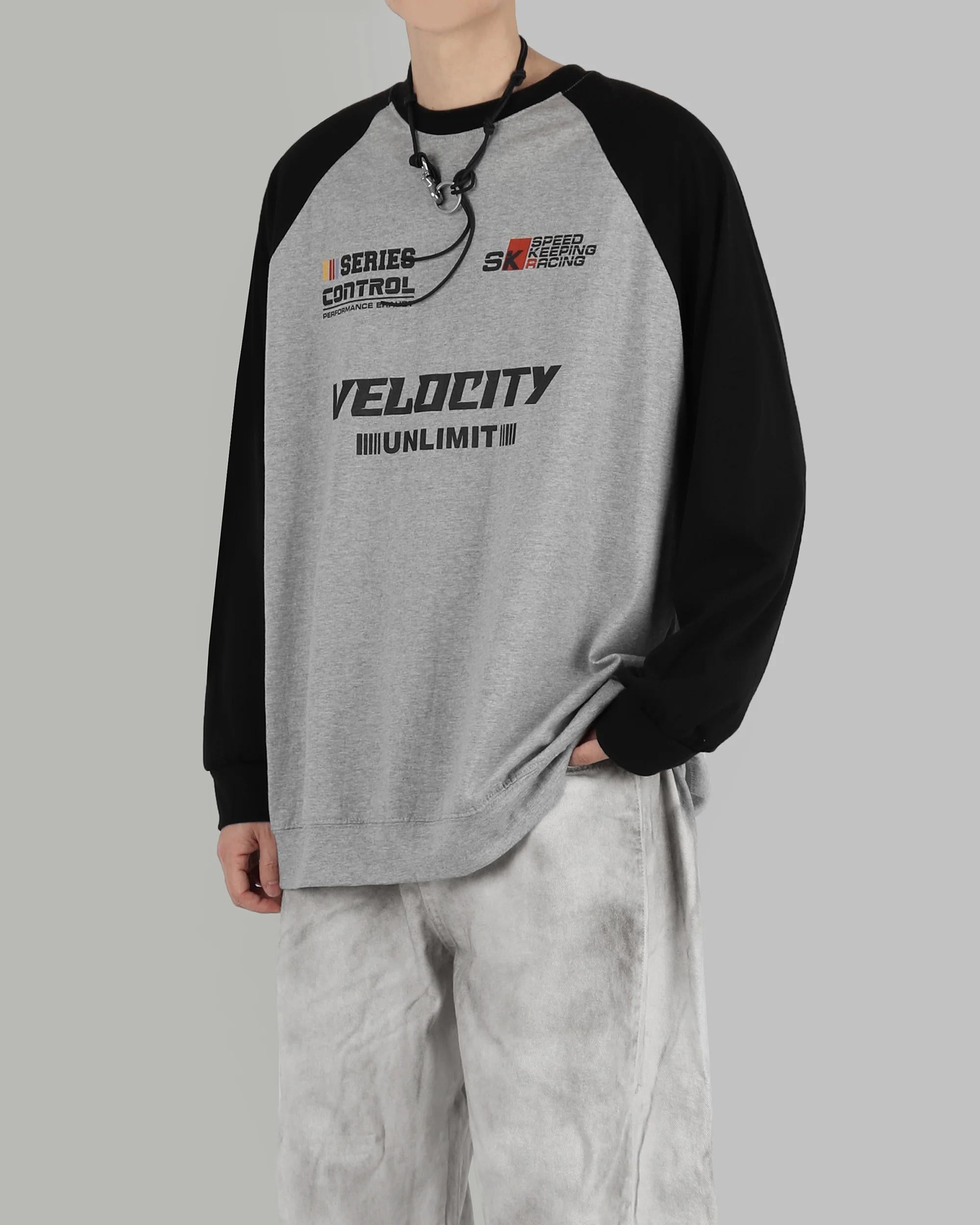 復古 賽車風 插肩袖 長袖上衣 / 4色