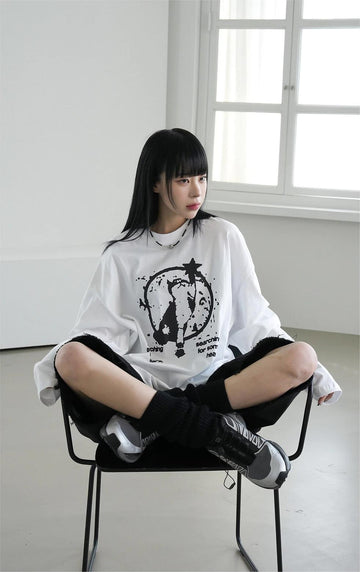 貓咪 摘星 印花 長袖 T恤 / 3色