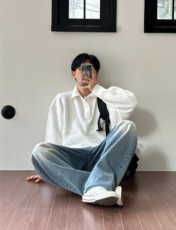 羅紋 翻領 鈕扣 針織衫 / 5色