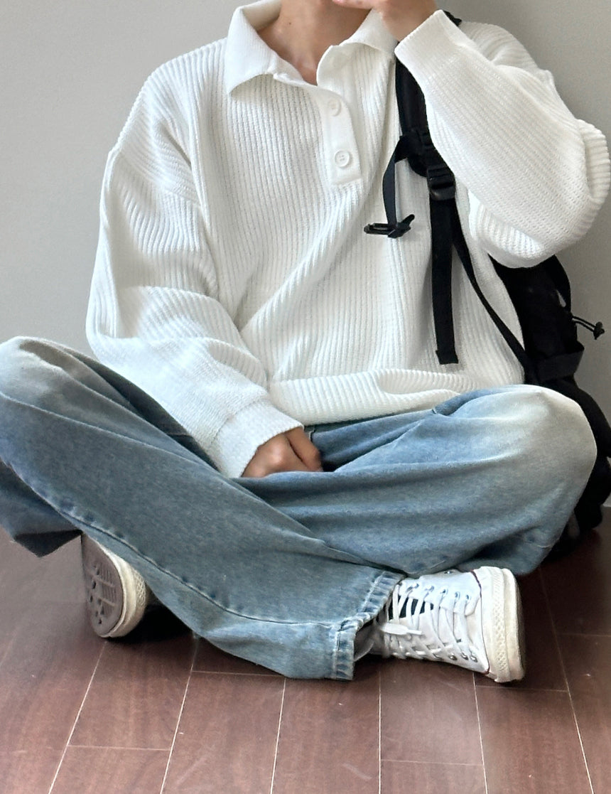 羅紋 翻領 鈕扣 針織衫 / 5色