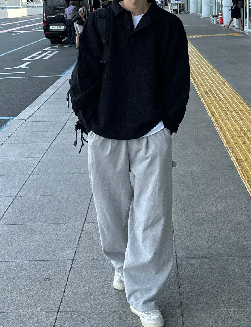 羅紋 翻領 鈕扣 針織衫 / 5色