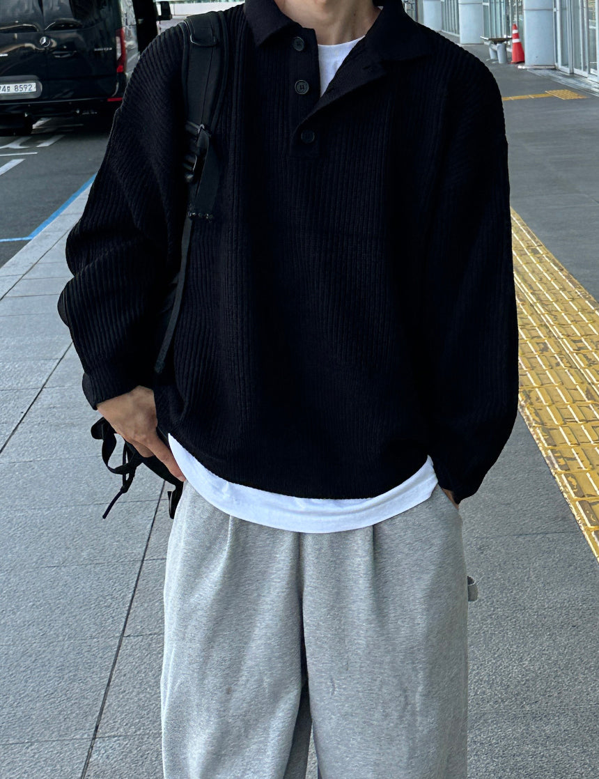 羅紋 翻領 鈕扣 針織衫 / 5色