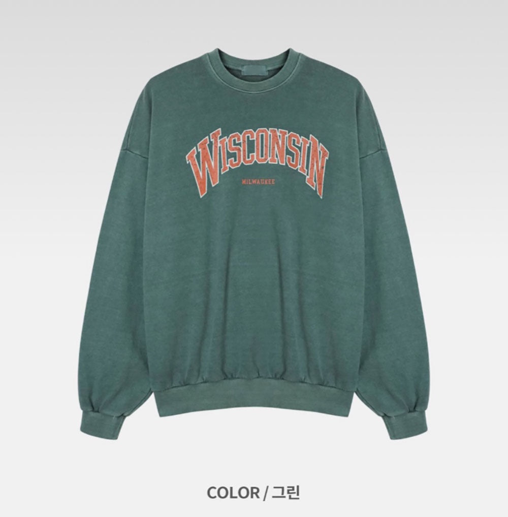 WISCONSIN 顏料染 大學T / 2色