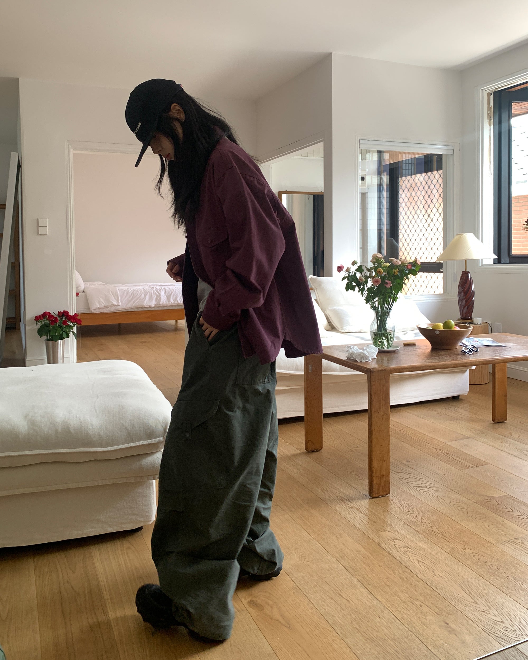 寬鬆 按扣 大口袋 卡其 工裝褲 / 3色