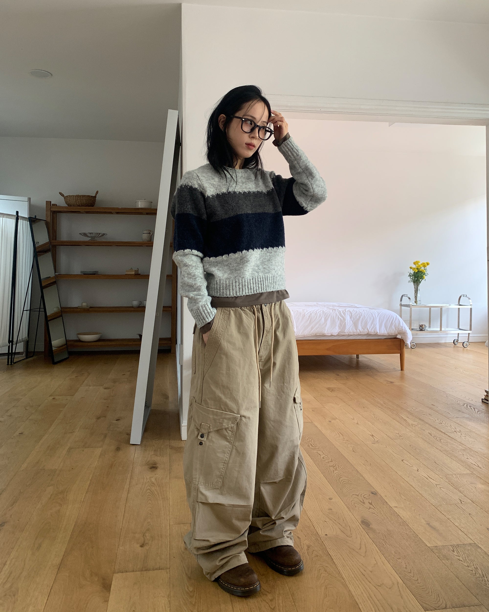 寬鬆 按扣 大口袋 卡其 工裝褲 / 3色