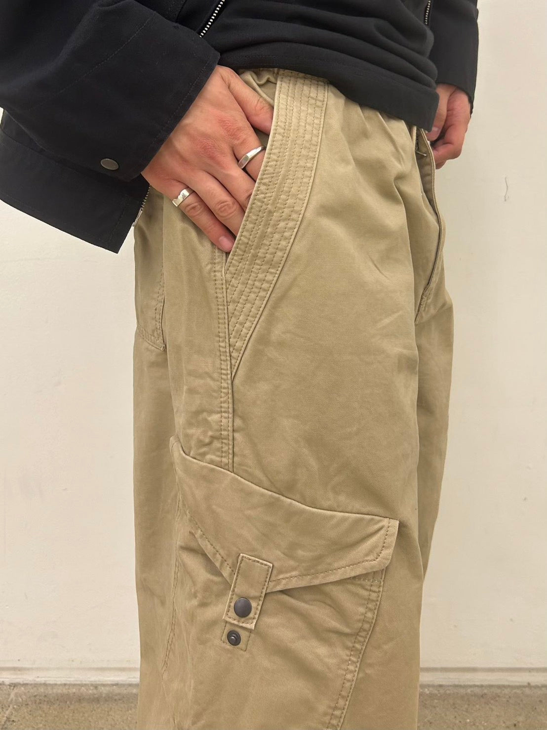 寬鬆 按扣 大口袋 卡其 工裝褲 / 3色