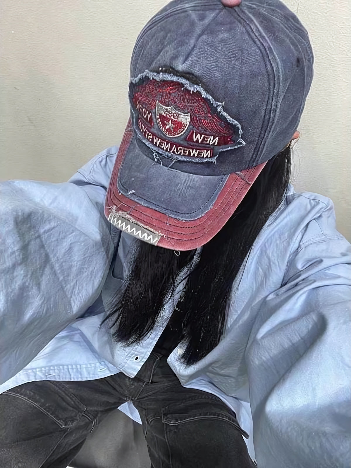 美式 復古 破壞 不收邊 刺繡 老帽 / 4色