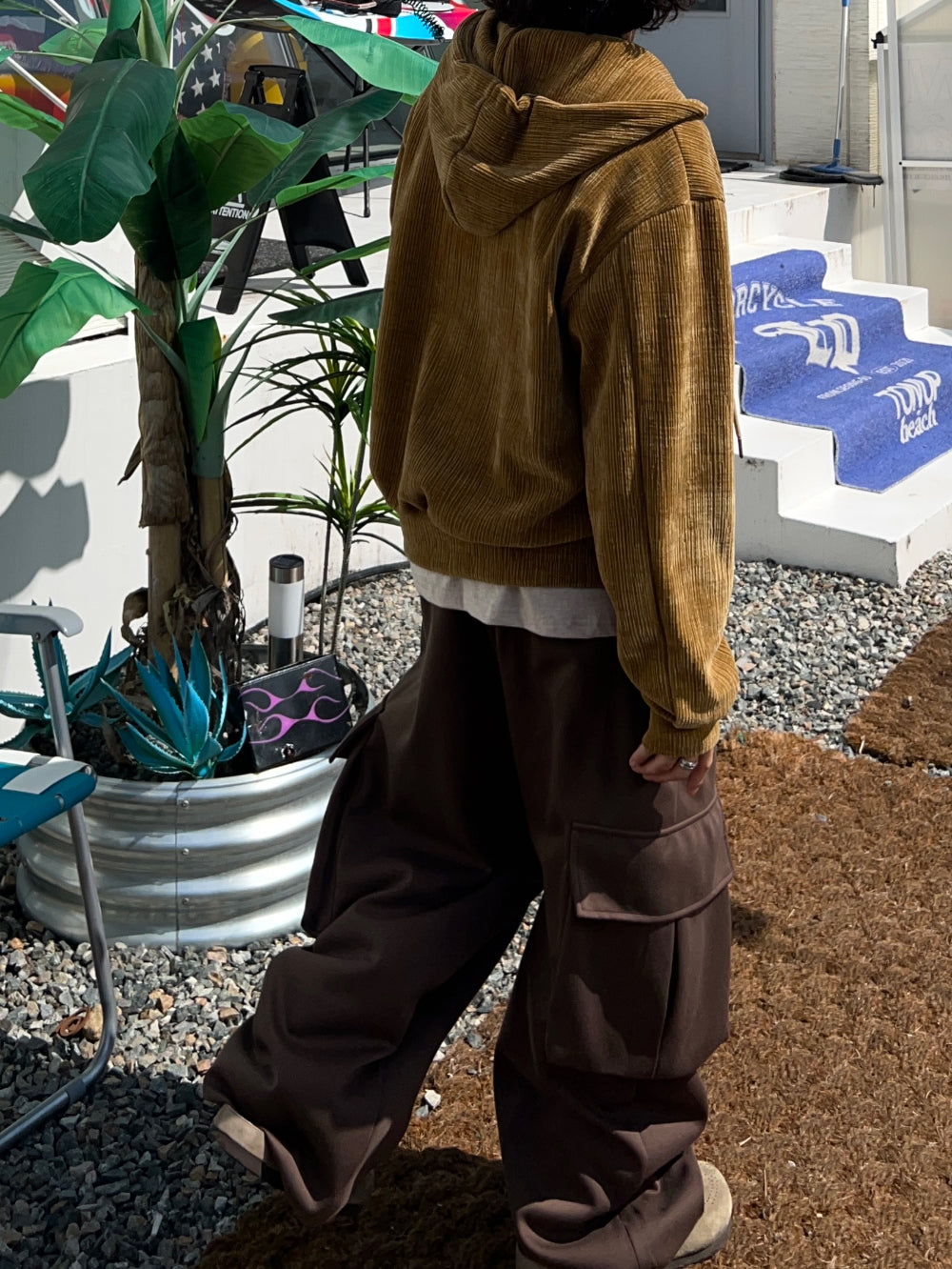 美式 復古 學院風 燈芯絨 刺繡 雙拉鍊 連帽外套