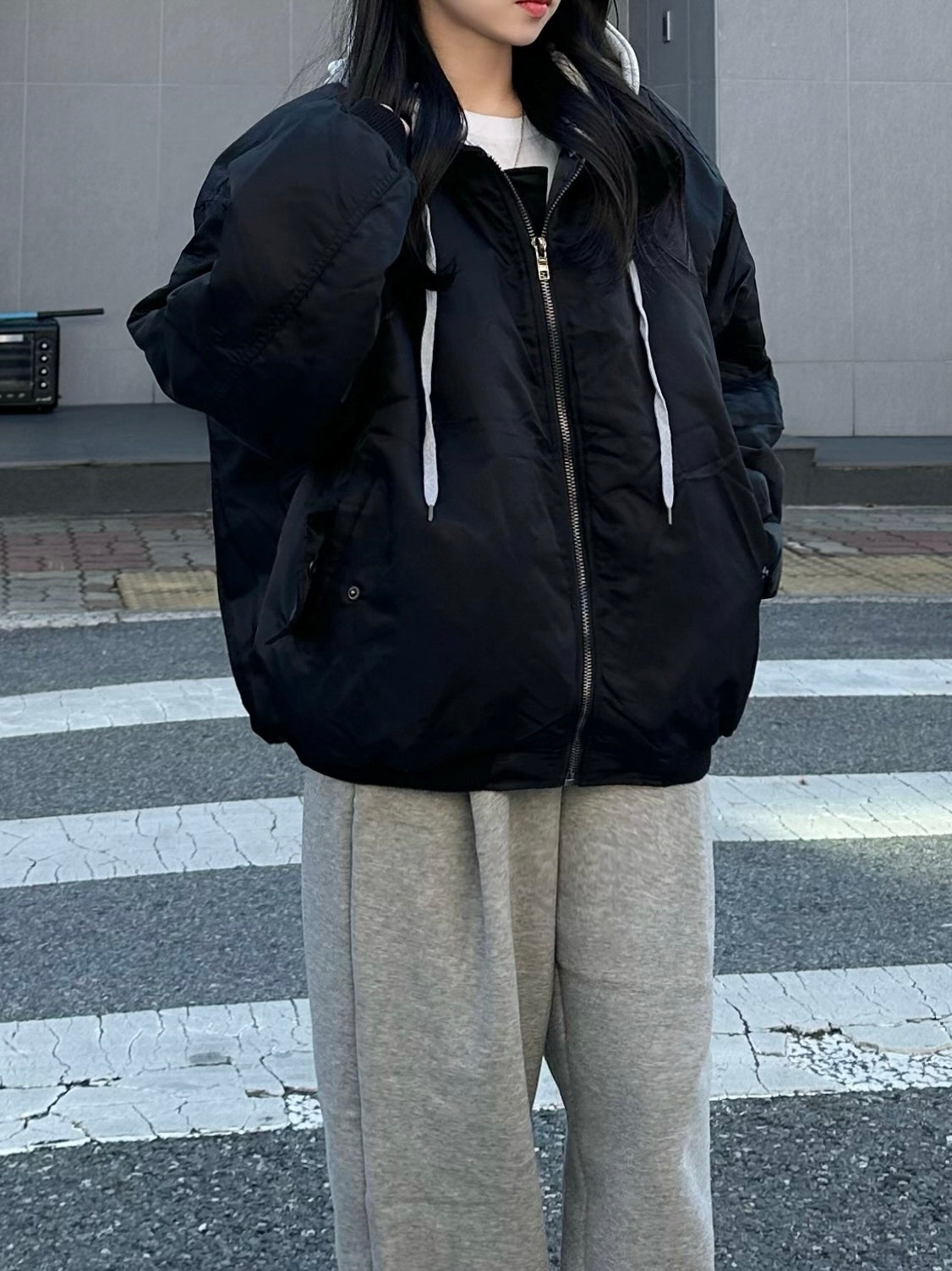 寬鬆 MA-1 連帽可拆 飛行夾克 羽絨外套 / 3色