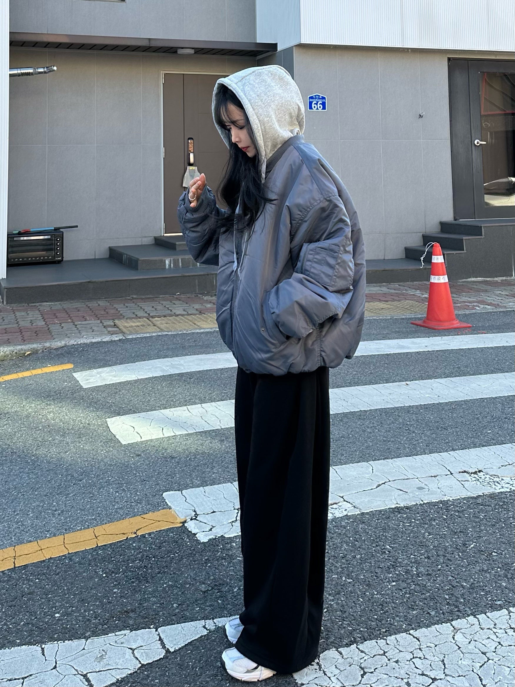 寬鬆 MA-1 連帽可拆 飛行夾克 羽絨外套 / 3色