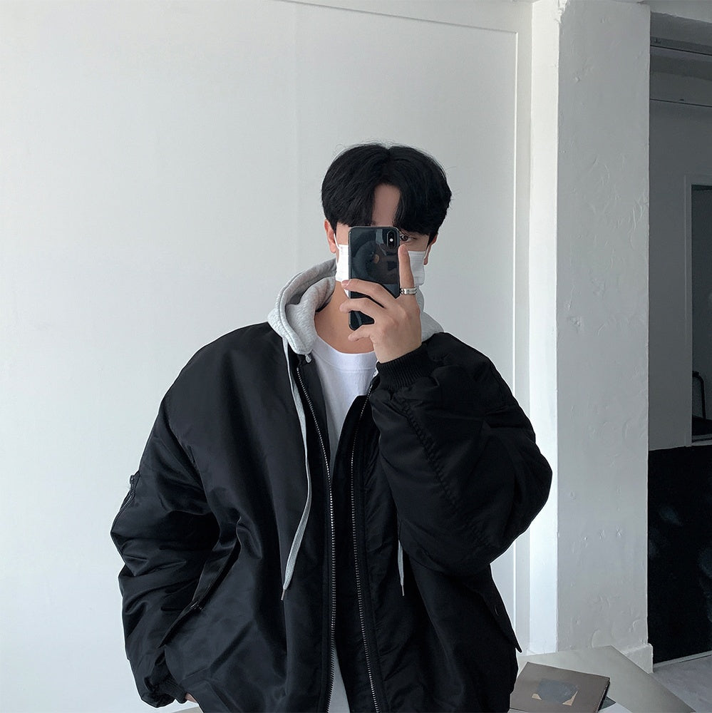 寬鬆 MA-1 連帽可拆 飛行夾克 羽絨外套 / 3色