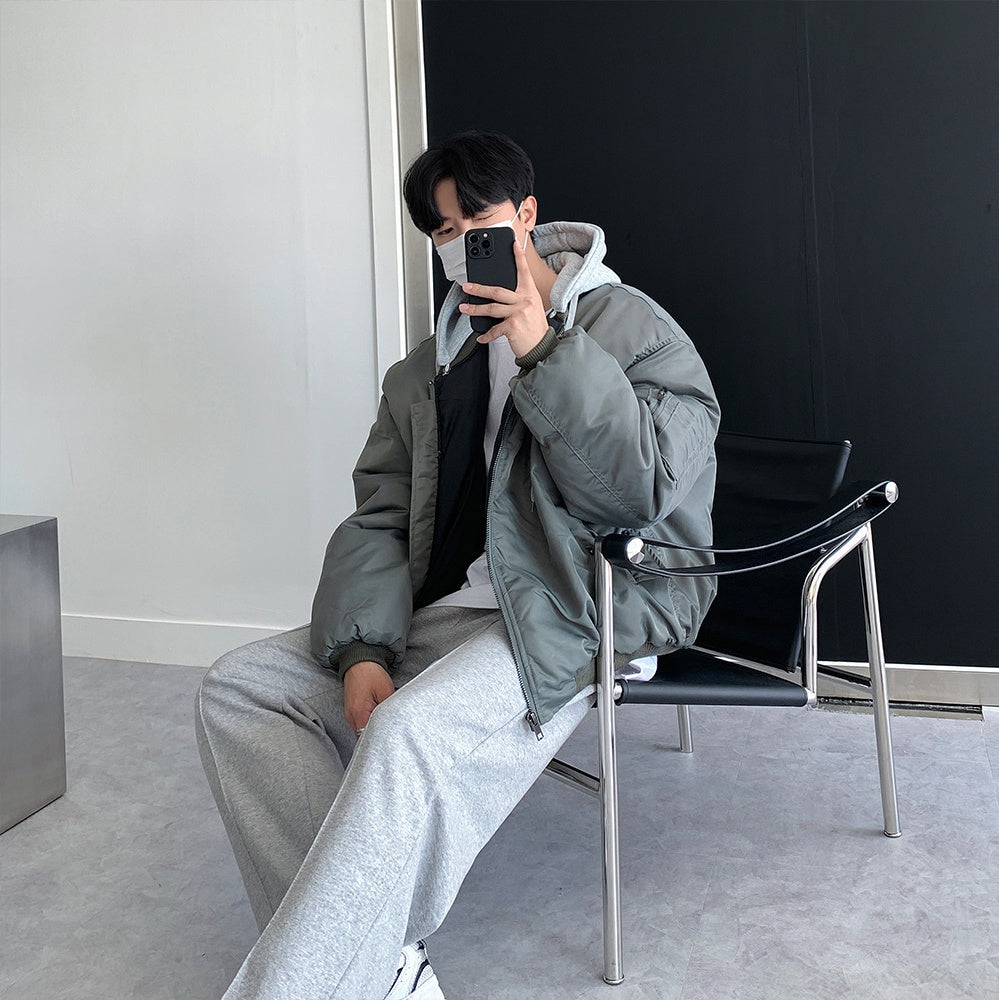 寬鬆 MA-1 連帽可拆 飛行夾克 羽絨外套 / 3色