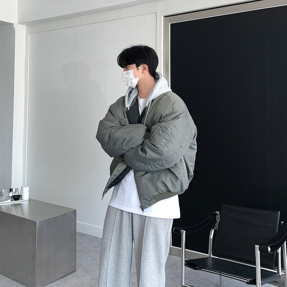 寬鬆 MA-1 連帽可拆 飛行夾克 羽絨外套 / 3色