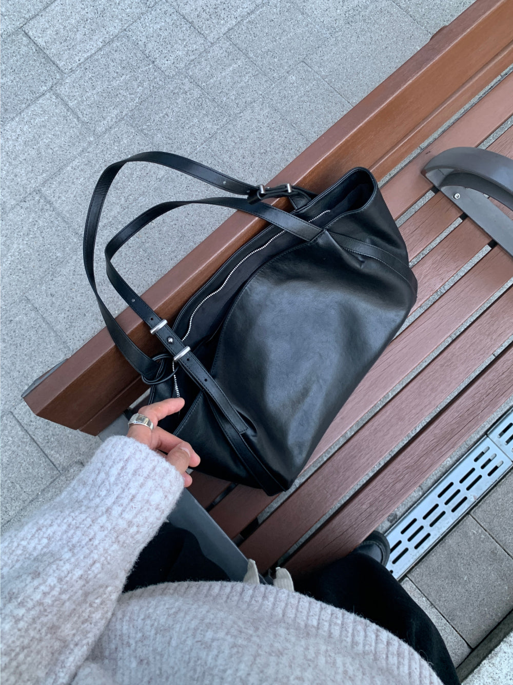 簡約 質感 皮革 單肩 托特包 / 2色