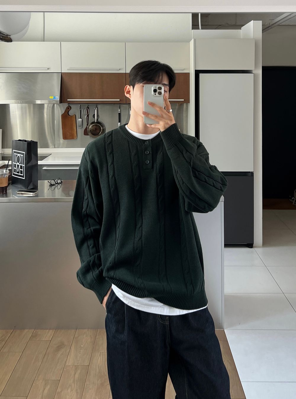 寬鬆 落肩 羅紋 亨利領 針織衫 / 5色