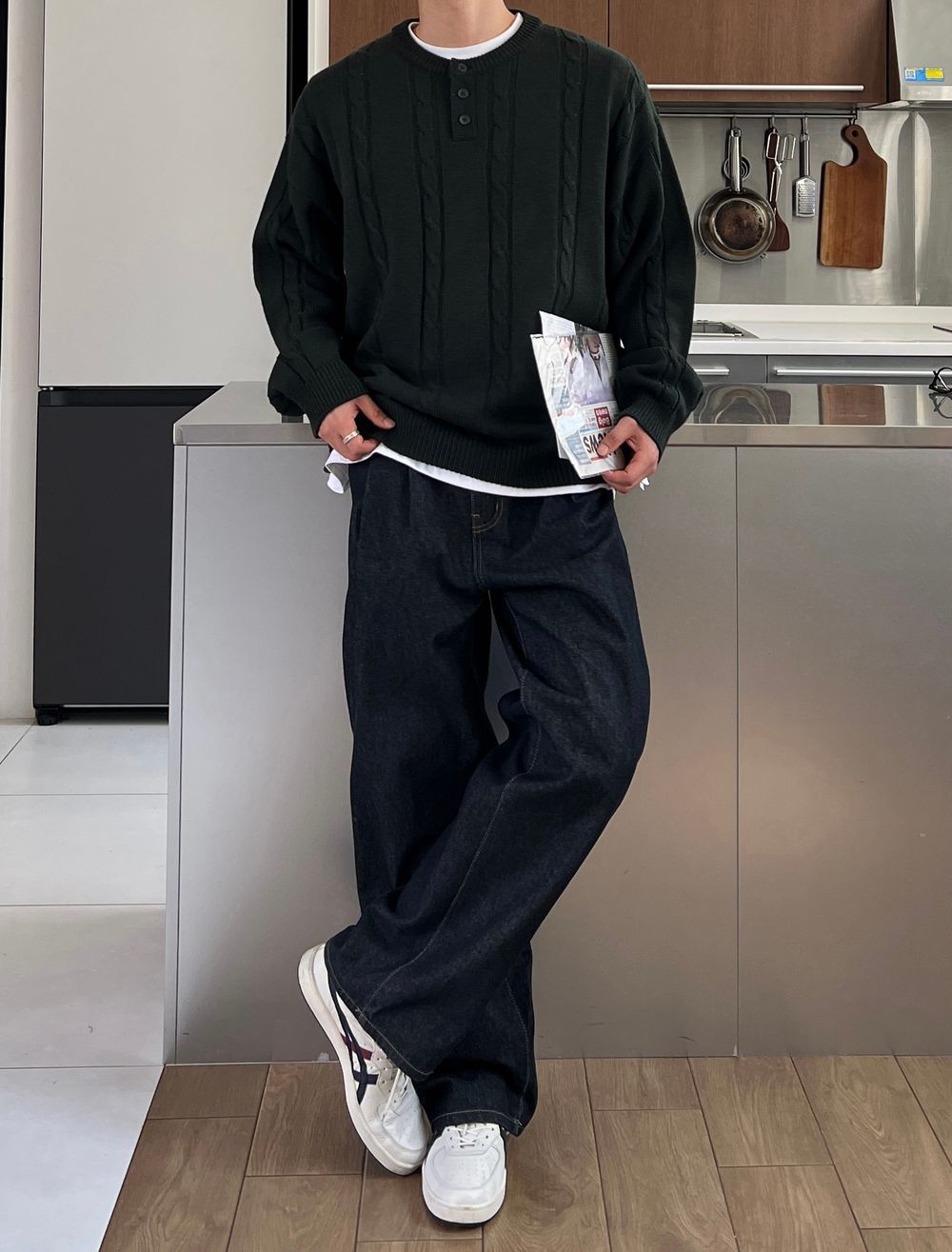 寬鬆 落肩 羅紋 亨利領 針織衫 / 5色