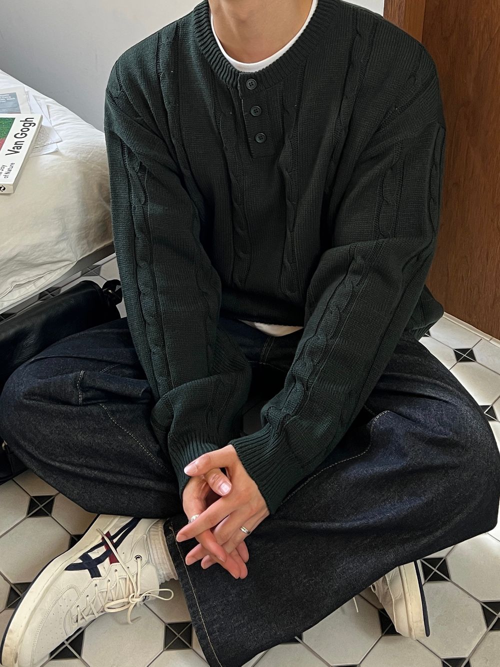 寬鬆 落肩 羅紋 亨利領 針織衫 / 5色