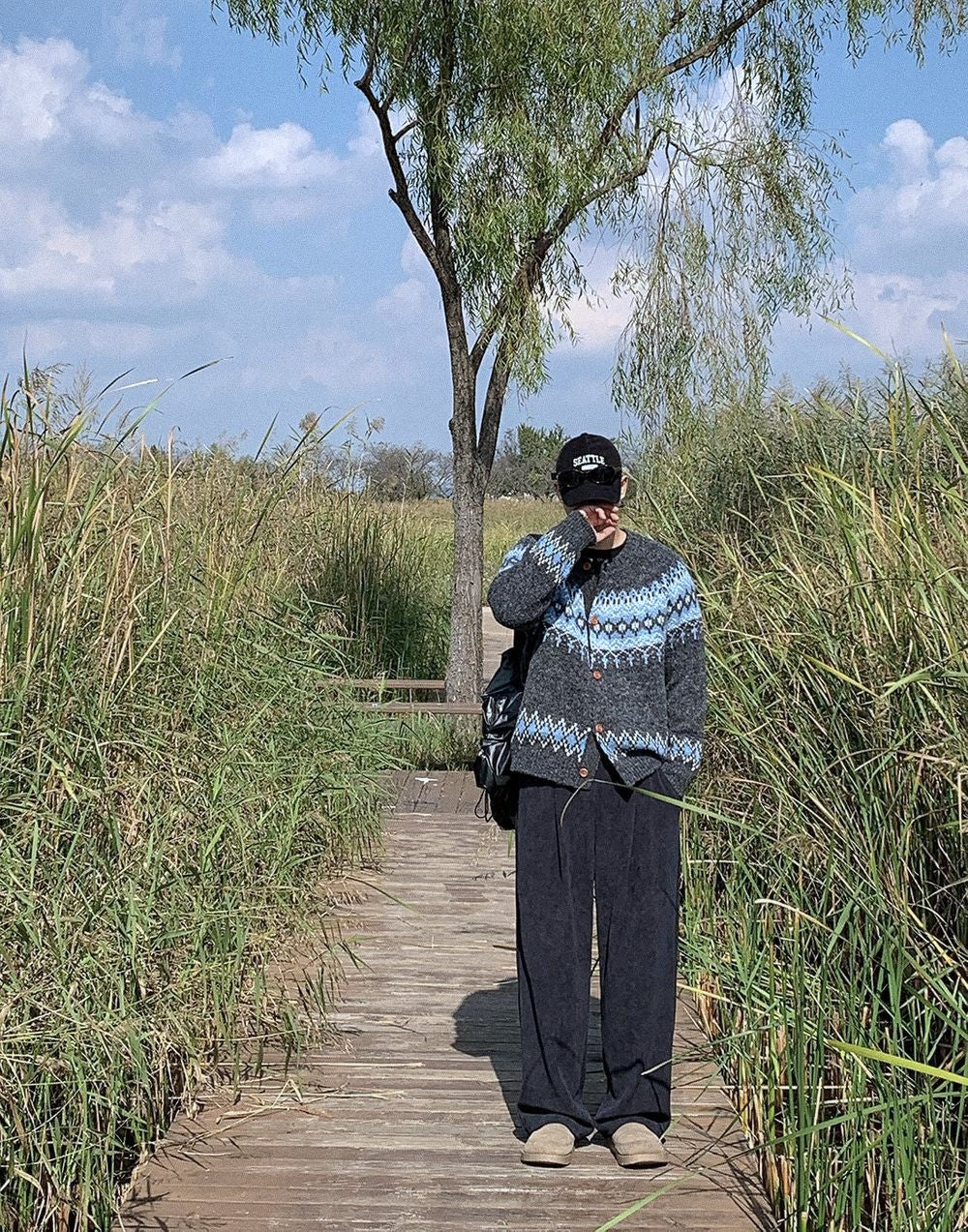 北歐風 圓領 開襟 針織衫 / 3色