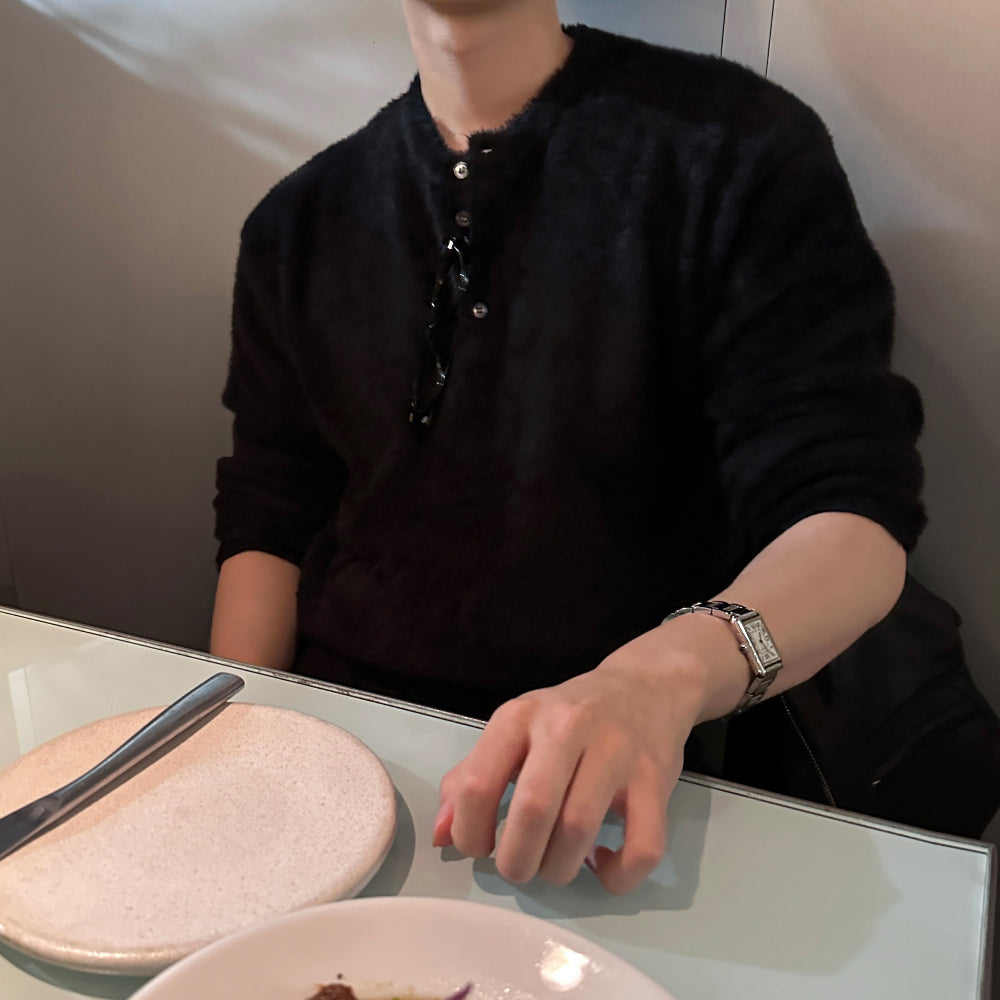 簡約 質感 馬海毛 亨利領 針織衫 / 6色