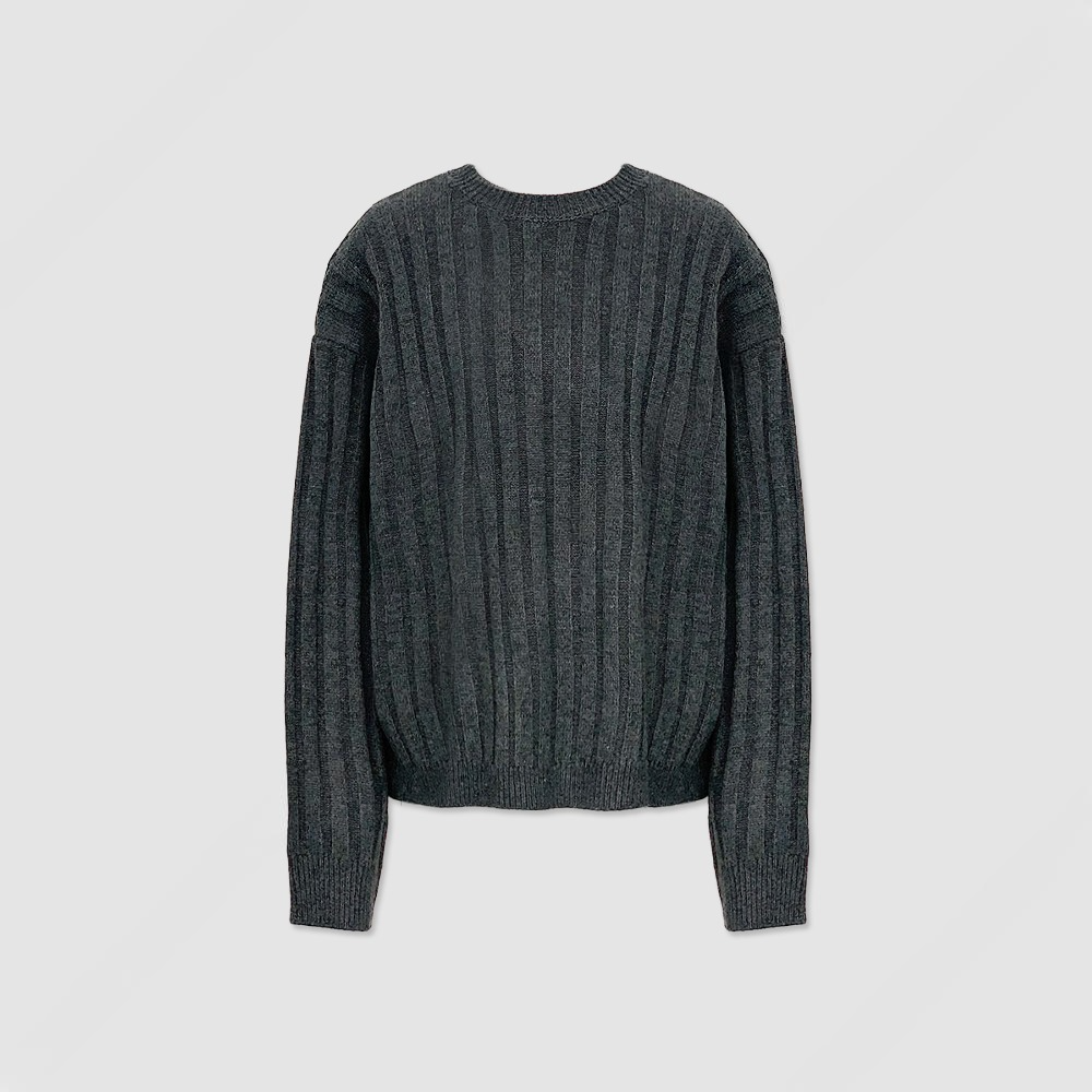 寬鬆 直坑條紋 圓領 針織上衣 / 5色