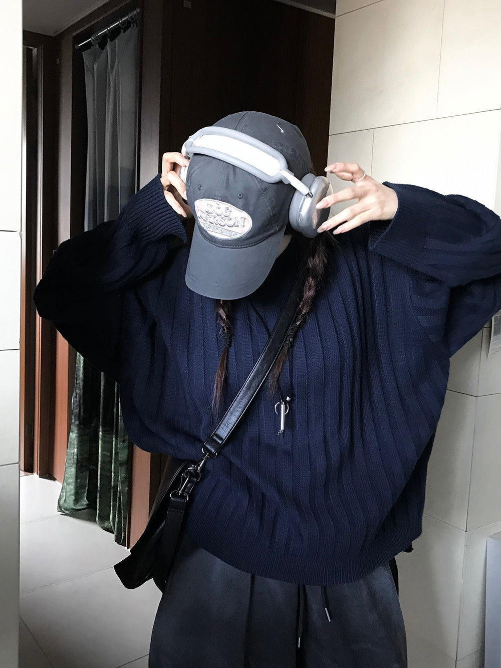 寬鬆 直坑條紋 圓領 針織上衣 / 5色