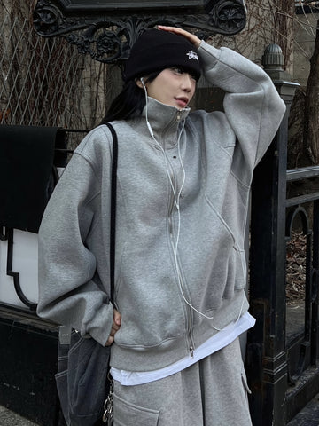 曲線剪裁 鉚釘 高領 外套 / 3色