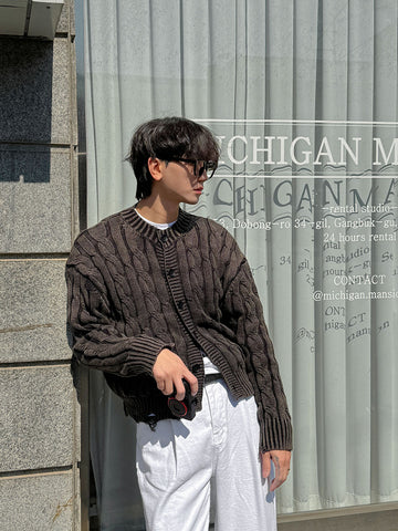 仿舊 提花 破壞 短版 針織外套 / 4色