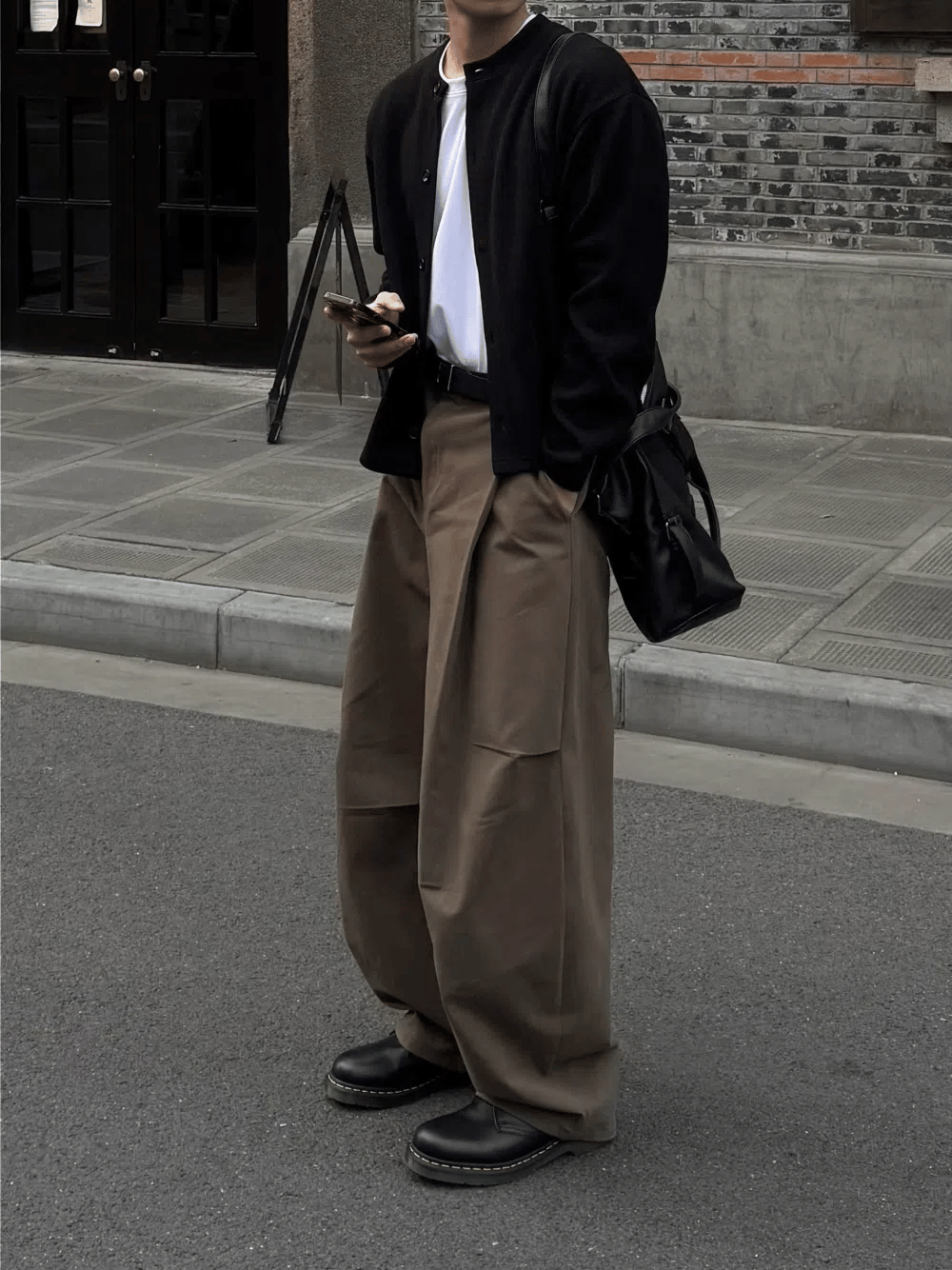 側摺 弧形剪裁 棉質 長褲 / 4色