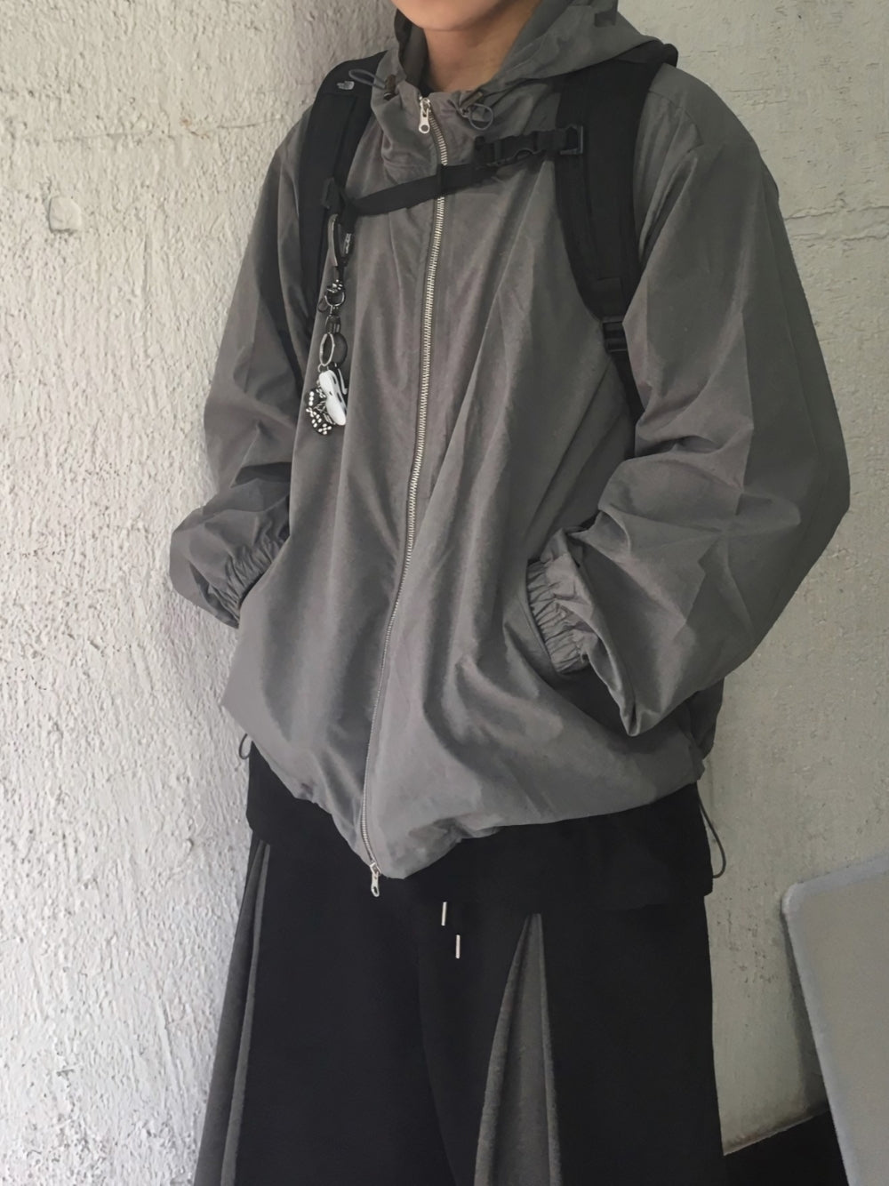 簡約 素面 抽繩 連帽 防風外套 / 2色