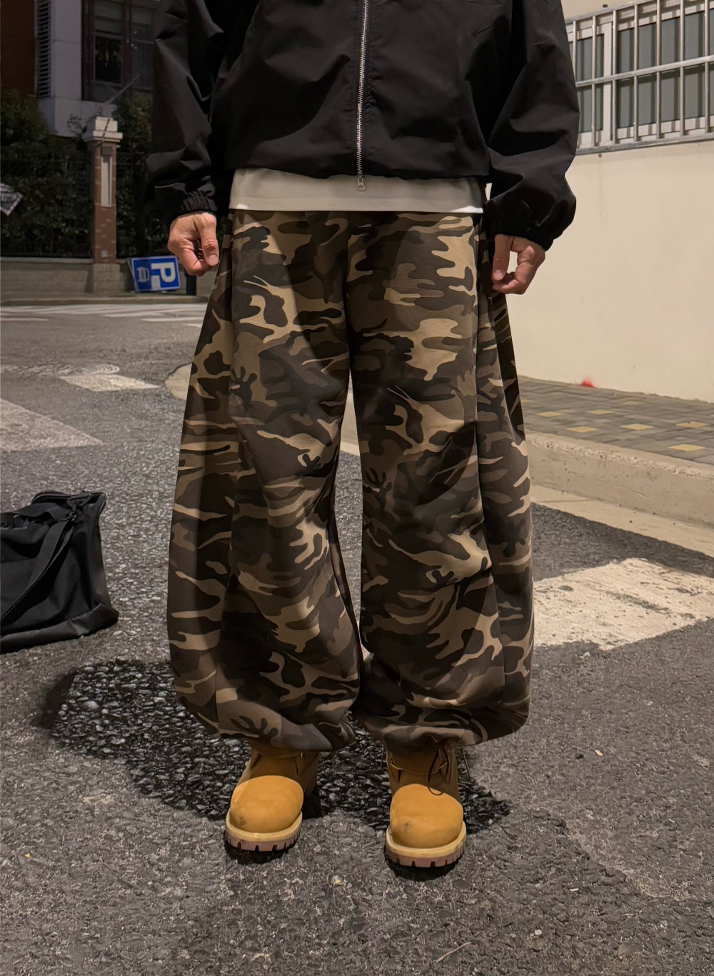 迷彩 細褶 抽繩 棉褲 / 2色