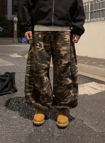 迷彩 細褶 抽繩 棉褲 / 2色