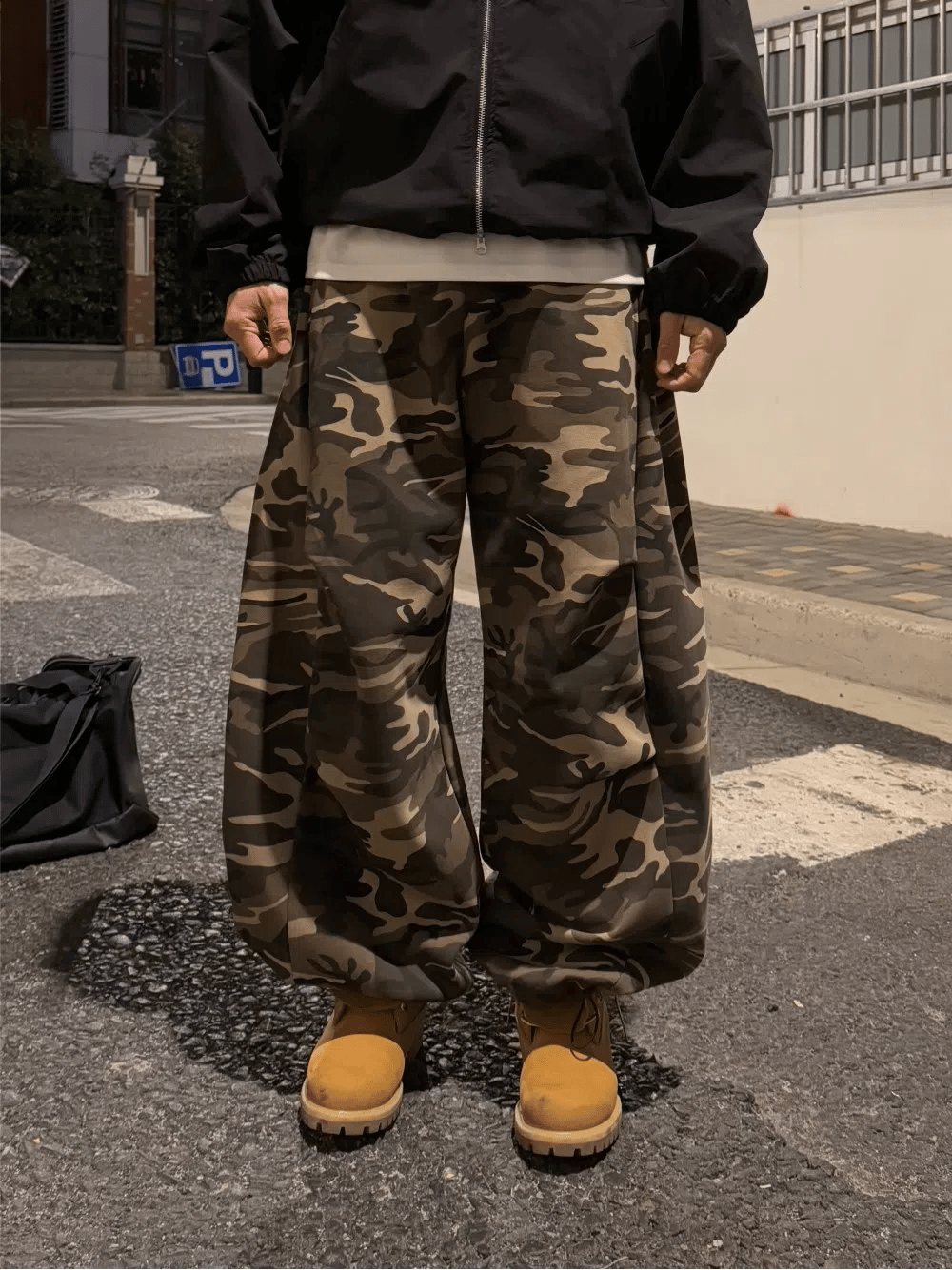 迷彩 細褶 抽繩 棉褲 / 2色