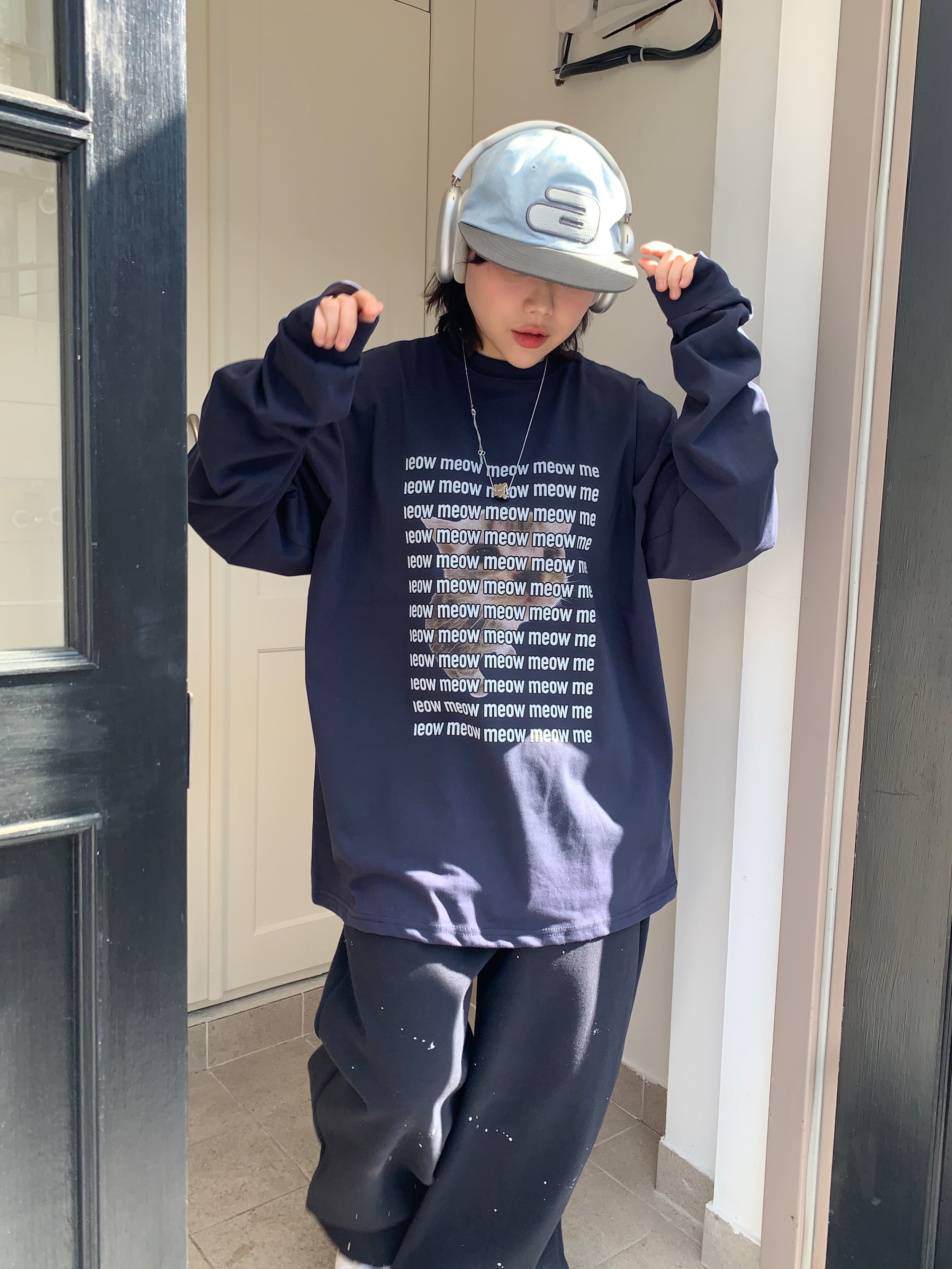 Meow 貓咪 滿版 寬鬆 長袖T / 3色