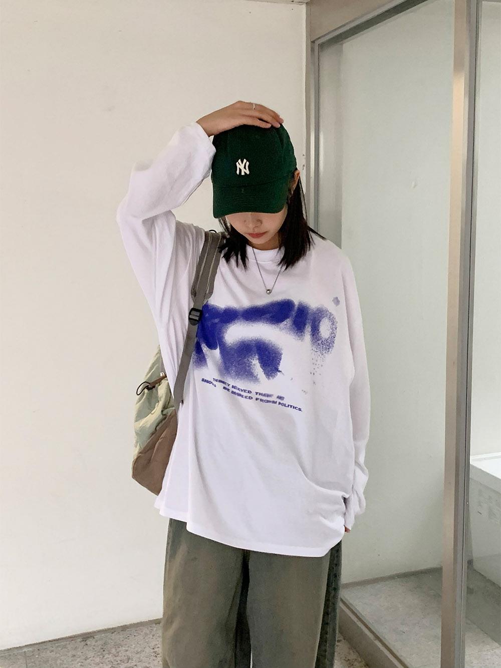 暈染 文字 印花 寬鬆 長袖T / 4色