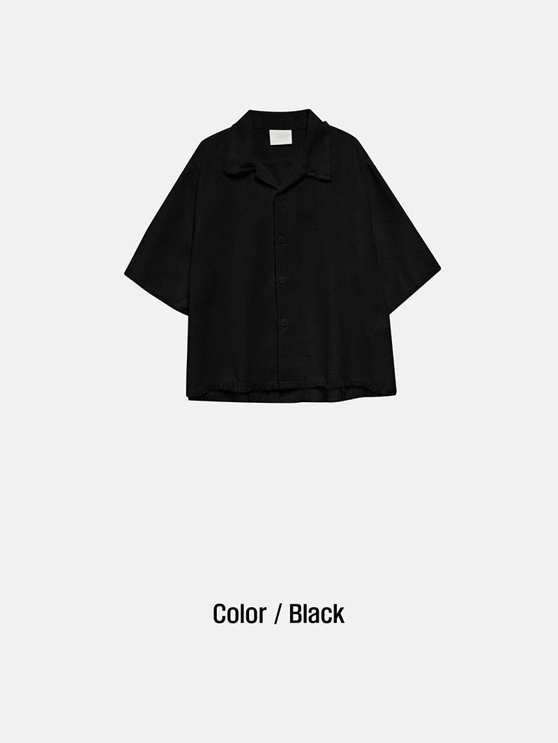 粗花呢 抽鬚 五分袖 短版 襯衫 / 2色