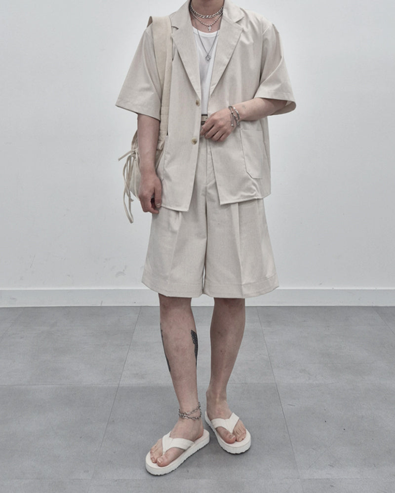 涼感 亞麻 輕正裝 百慕達 五分 西裝 短褲 / 2色