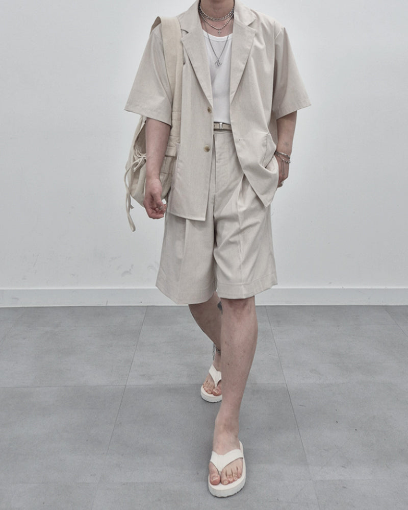 涼感 亞麻 輕正裝 百慕達 五分 西裝 短褲 / 2色