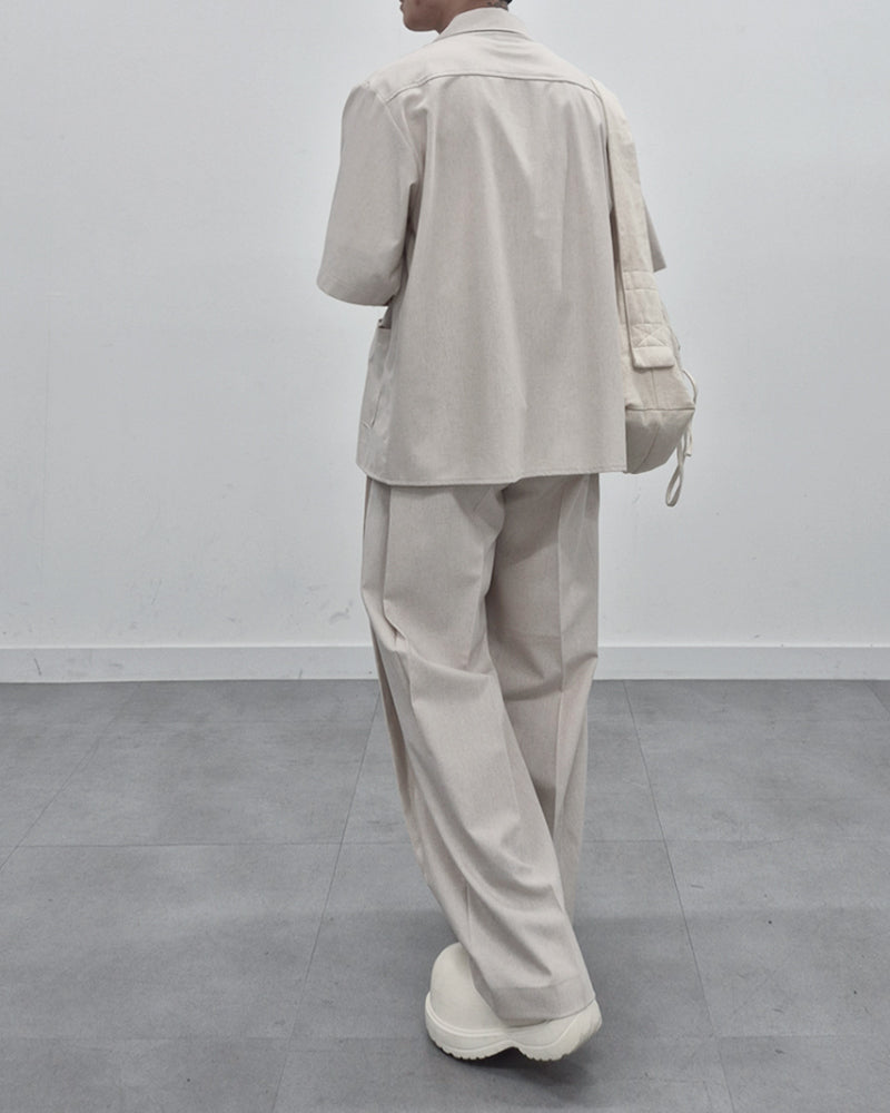 涼感 亞麻 輕正裝 寬鬆 直筒 西裝褲 / 2色