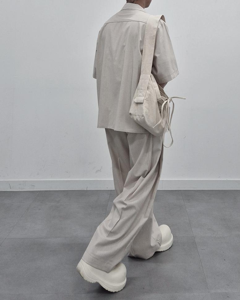 涼感 亞麻 輕正裝 寬鬆 直筒 西裝褲 / 2色